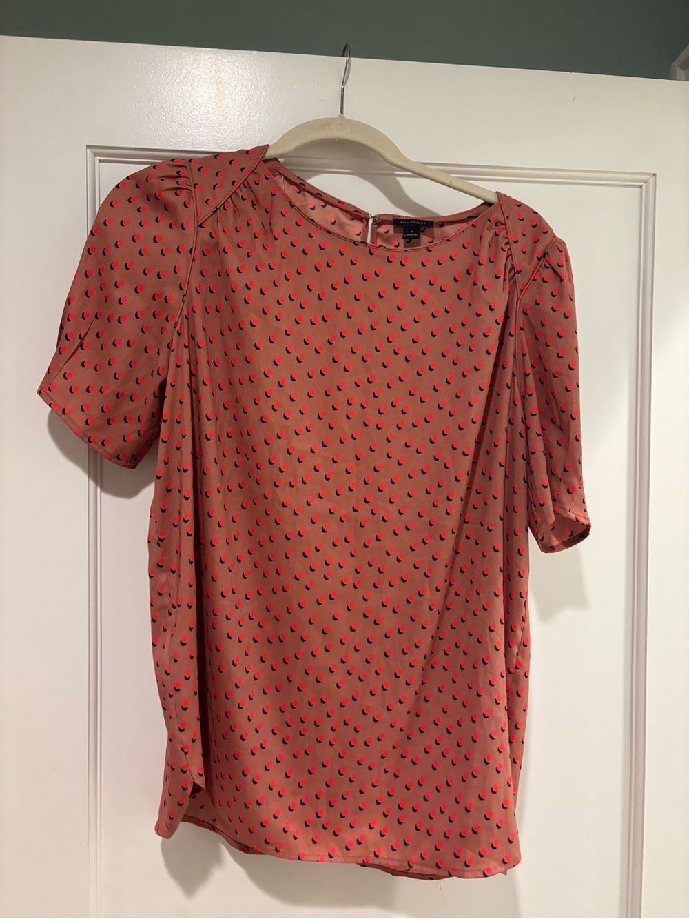 Ann Taylor Coral Pink Printed Short-Sleeve Blouse
